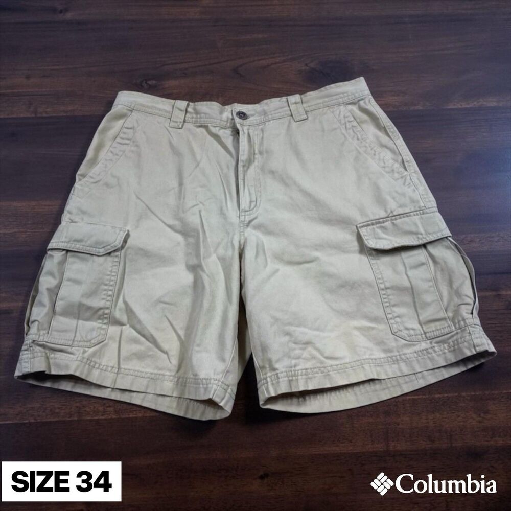 Columbia Shorts Mens Medium Green Flat Front‎ Chino Cargo Pockets Outdoor Hiking